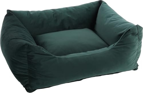 Flamingo Ergonomisches Hundebett Elena Rechteckig Grün – A: 80 cm, B: 67 cm, C: 22 cm, Antislip, Waschbar, Zart, Luxuriös und Stilvolles Design