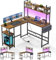 Devoko Scrivania Gaming L-forma con LED, 140 x 120 cm, 2 prese di corrente e 2 porte USB, Scrivania angolare gaming, Struttura in acciaio, Marrone Vintage