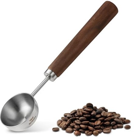 Coffee Scoop Vintage Coffee Measuring Spoon 1/16 Cup丨15ml丨15 CC Long Retro Stainless Steel Coffees Spoon Wooden Walnut Handle Kitchen Utensil for Scooping Measurings & Serving Perfect for Tea - Silver