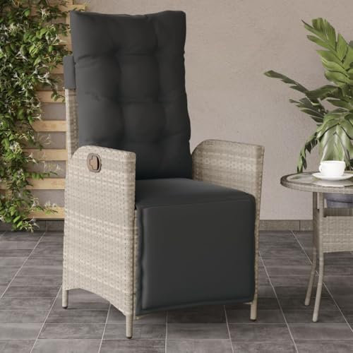 IKAYAA Gartenstuhl Polyrattan Verstellbar Gartenstuhl hochlehner Balkonstuhl Gartenmöbel Set mit Stühlen Camping Stuhl Wetterfest für Garten Balkon Terrasse-Hellgrau-1 STK