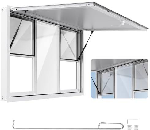 VEVOR Concession Window Aluminum Alloy Frame Service Windows for Food Truck, Up to 85 Degrees Stand Serving Window with Awning Door and Drag Hook (4 up&down sliding windows, 60x36in)