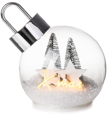 Dragimex LED Glaskugel Weihnachtskugel X-Mas mit Stern D:11 cm zum Stellen - Adventsdeko, Weihnachtsstern, Weihnachtsdekoration, Weihnachten, Advent