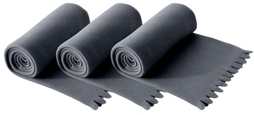 wometo 3er Set Wave Fleecedecken 120x160 cm - Oeko-TEX ca. 300g weiche Fleece Decke mit Wellenrand Anti-Pilling grau