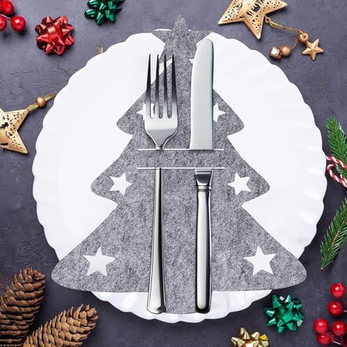 Besteckhalter Weihnachten Filz,12 Stück Bestecktasche Weihnachten Tischdeko Besteckbeutel,Weihnachtsmann Besteckhalter,Matten,Platzset,Weihnachtsdeko für Messer,Gabeln & Löffel,Party & Festtags Essen