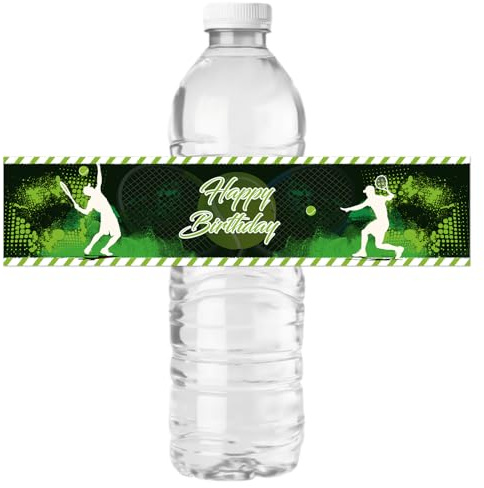 Tennis Happy Birthday Bottle Labels Stickers Sport Themed Birthday Party Water Bottle Wine Wrappers Tennis Party Lables Decoration Supplies Waterproof 32 Stickers