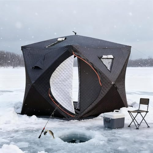 Portable Outdoor Sauna Tent, Foldable Insulated Ice Fishing Tent For 3-4 People With Stove Chimney, Waterproof, Suitable For All-Weather Camping Or Home Use, Easy To Set Up Sauna Black,1.8m