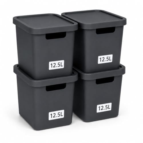 Plastard Aufbewahrungsbox mit Deckel 4er-Set 12,5 Liter in Anthrazit