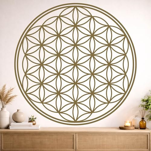 Blume des Lebens Wandtattoo - 80x80cm - Gold - Mandala - spirituelles Symbol - Wanddeko für Wohnzimmer Wandaufkleber Schlafzimmer Büro Meditation Yoga Raum