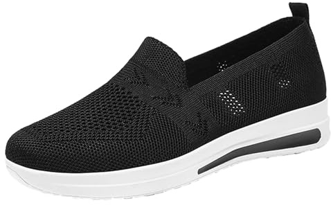 Slip On Shoes Women Casual Mesh Soft Sole Platform Sandals Summer Breathable Sport Orthopedic Sneakers Wide-Fit Walking Comfortable Arch Support Trainers Outdoor Fashion Commuting Shoes Black