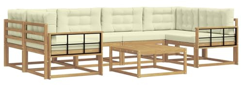 vidaXL Outdoor-Sofagarnitur mit Kissen 5 pcs Weiß und Creme, Moderner Gartensofa, Outdoor-Sitzgruppe für Patio-Relax, Lounge-Set aus Akazie, ideal für Pool und Garten