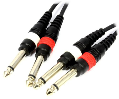 kenable 2x 6.35mm Mono Jack to Jack Audio Cable Shielded Twin Patch Lead 30cm Black
