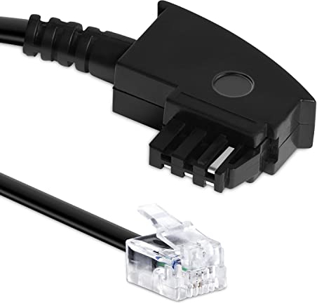 TPFNet 3m Telefonkabel TAE-F Stecker an RJ11 Stecker 6P4C 4-polig 4-adrig belegt, Modular-Kabel Flachkabel Faxkabel zum Anschluss Telefon Analog Fax Modem Router an TAE F Telefondose, Schwarz