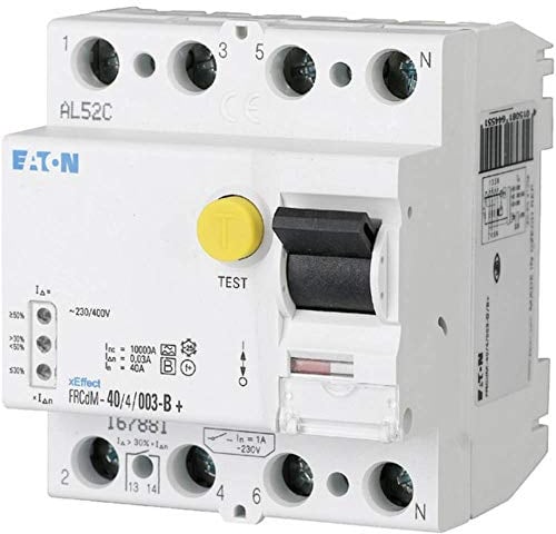 Eaton 167894 Digitaler Allstromsensitiver FI-Schalter, 63A, 4P, 30Ma, Typ G/B