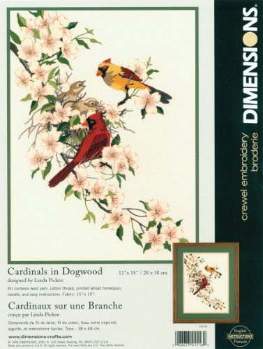 Dimensions D01516 | Cardinals In Dogwood Picture Crewel Embroidery Kit 28 x 38cm