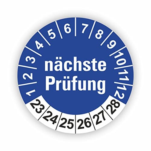Fassbender-Druck PRÜFPLAKETTEN - Hochwertige Prüfetiketten NÄCHSTE PRÜFUNG Ø 20mm - Selbstklebende PVC-Folie - Wartungsetiketten für Prüfung - Prüfplakette für Prüfungsnachweis (10 Stück)