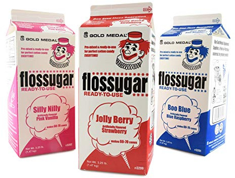 Cotton Candy Floss Sugar- Blue Raspberry, Pink Vanilla, Strawberry-1/2 Gallon-Three Pack