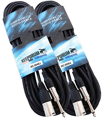 keepdrum 2x MC-004XJ 10m Audiokabel XLR-Male - Klinke 6,3mm + Klett-Kabelbinder (60cm)