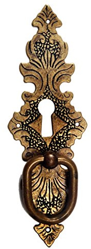 Holzando Gründerzeit Möbelgriff Schlüsselschild aus Messing antik Patina 9022/A5.01