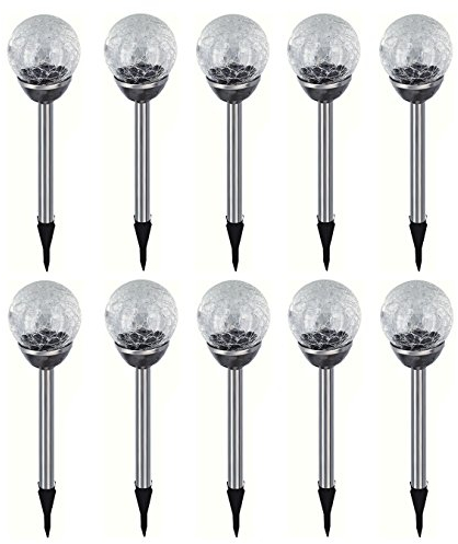 Eaxus 10er Set Edelstahl LED Solar Gartenleuchte Kugel mit Crackle-Licht Solarlampe Solarleuchte Deko Garten Leuchte Farbwechsel Lampe