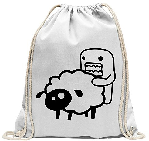 Kiwistar - Turnbeutel - weiss - Domo sheep - Fun Rucksack Sport Beutel Gymsack Baumwolle mit Ziehgurt
