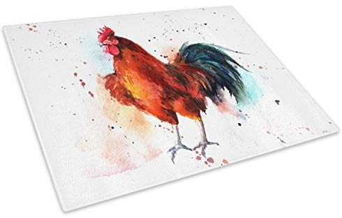 Brown Chicken Watercolour Glass Chopping Board Kitchen Worktop Saver Protector