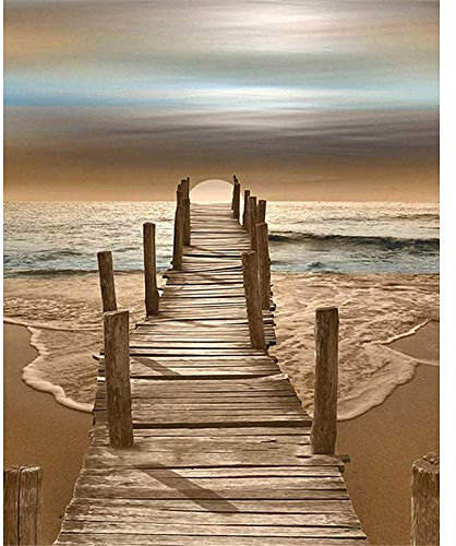 ZHXXFD Peinture par Numéro 40x50CM Adulte Pont De l'eau Plage Bord De Mer Paysages DIY Peinture À l'huile Couleur Toile Acrylique Grand Format Art Cadeaux Enfant avec Cadre