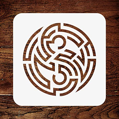 Yin Yang Labyrinth-Schablone – wiederverwendbare orientalische asiatische Schablone für Wandprojekte, Scrapbooks, Wände, Böden, Stoff, Möbel, Glas, Holz usw. Größe S