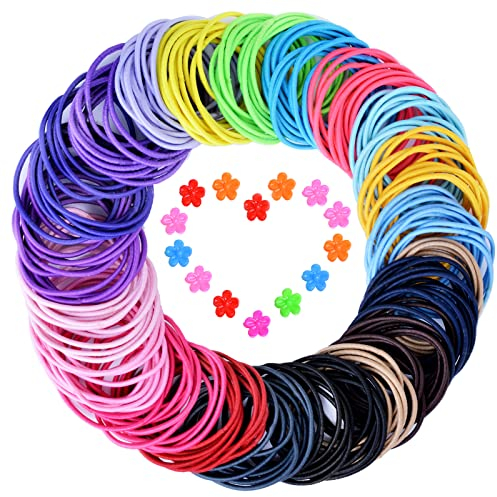Hair Bobbles, 200Pcs Hair Ties Elastic Hair Bands Ponytail Holders for Girls Women with 15Pcs Mini Hair Clips (Multicolor)