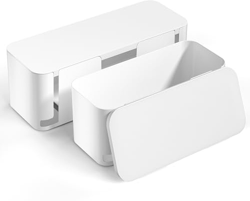 YECAYE 2 Pack Cable Management Box, Pet Friendly Cord Organizer Box for Home & Office, Child-Proof Cable and Power Strip Protector Box, Wire Hider and Cord Organizer for Desk, White