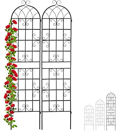 Relaxdays 2 x Rankgitter Metall, zum Stecken, Rankhilfe für Kletterpflanzen, Blumengitter 220 x 50 cm, Spalier Garten, schwarz
