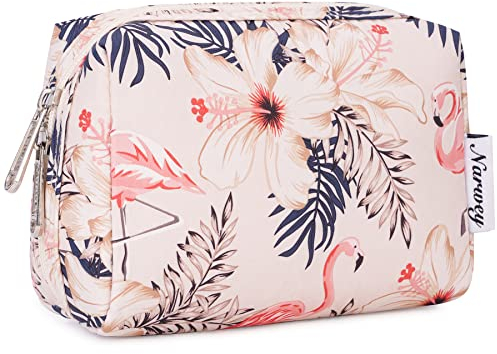 Klein Make up Tasche Kosmetiktasche Damen Schminktasche Klein Kulturtasche Damen Klein kulturbeutel, Makeup Tasche Makeup Bag (Beiger Flamingo, Klein)