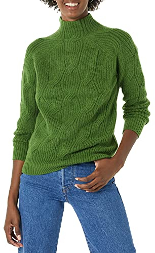 Amazon Essentials Damen Langarm-Pullover Für Den Winter, Soft-Touch-Zopfmuster Mit Trichterausschnitt, Grün, XXL