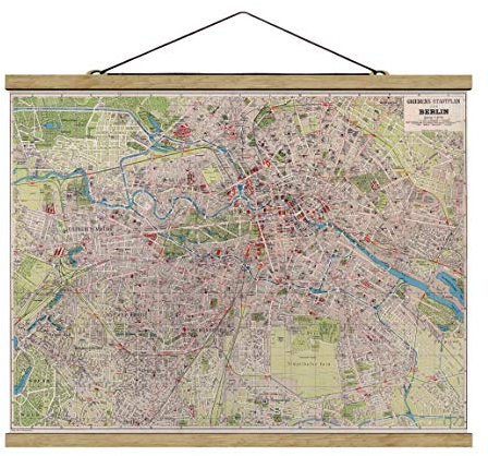 Stoffbild mit Posterleisten - Vintage Stadtplan Berlin 75cm x 100cm Eiche