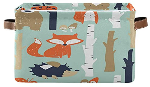 PUXUQU Süß Fuchs Eichhörnchen Igel Bär Faltbare Aufbewahrungsbehälter Aufbewahrungsbox Aufbewahrungskorb mit Griff für Schrankregale Toy Office Nursery Bedroom
