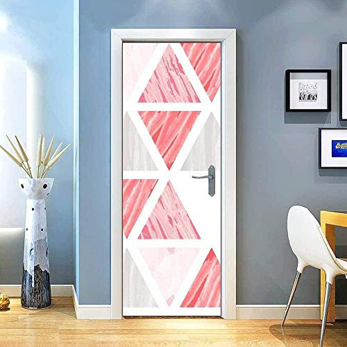 LuSeven stickers paroi de douche Rose géométrie simplicité mode 80x200cm Sticker Porte Effet 3D - Autocollant Trompe l'œil pour Porte - Décoration pour Porte Cuisine, Salon, Chambre, Salle de Bain