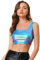Allegra K Damen Metallic Crop Top Party Tanktop Ärmellos Glänzend Club Bauchfrei Oberteil Blau Silber M