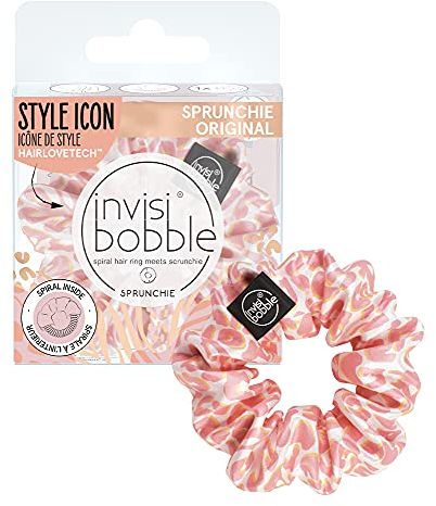 invisibobble Sprunchie Dressed Like a Cheetah Scrunchie I 1x Haargummi Satin Pink Leo Mädchen & Damen I starker Halt Stoff Haargummi I Limited Collection Urban Safari