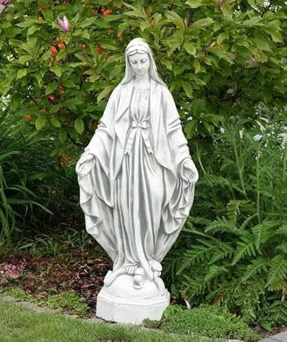 Große Steinstatue Jungfrau Maria, Dame der Gnade weiß, 118 cm, Draußen oder drinnen