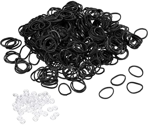 sourcing map Rubber Band Black Stretchable Rubber Elastic Band 0.5inch Dia with S-Clips for Home Office, Pack of 600