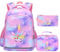 Cinlegar Schulrucksack für Mädchen, Einhorn Rucksack Wasserabweisend leicht Grundschultasche Set mit Lunchpaket und Federmäppchen, 3-in-1-Kinder-Büchertasche Lässiger Tagesrucksack (Lila)