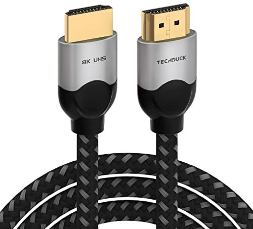 TechDuck 8K HDMI 2.1 Cable 6ft, Premium Braided 28AWG High Speed 8K@60Hz 4K@120Hz/144Hz 48Gbp HDMI Cord, Dynamic HDR eARC/ARC Dolby, Certified UHD HDMI to HDMI Cable for Gaming/Monitor/Ultra HD TV