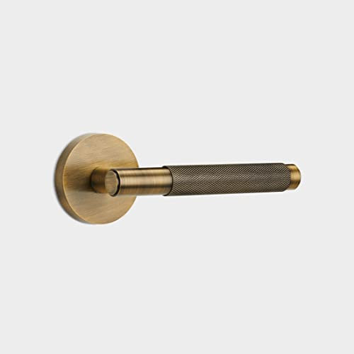 Pushka Home Modern Contemporary Premium Solid Brass Gold, Silver, Antique Gold and Matte Black Knurled Criss-Cross Patterned Internal Door Lever Handles (Antique Gold)