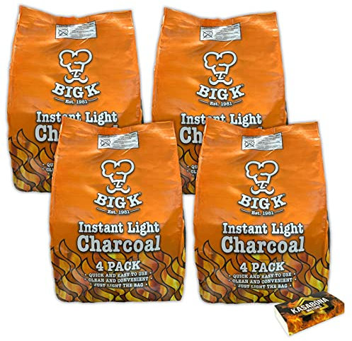 Big K Instant Light Lumpwood Charcoal Instant Lighting BBQ Barbeques Coal 16KG with KasaBona Safety Matches (16 x 1kg bags)