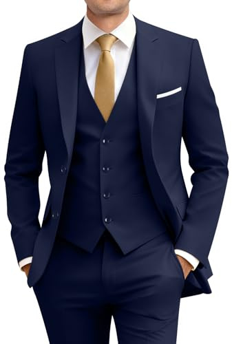 Amyox Slim Fit 3-teiliger Anzug für Herren, zwei Knöpfe, Business Hochzeits-Smoking, Anzug-Set, Jacke, Weste, Hose, mit Krawatte