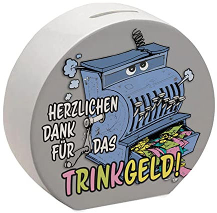 Trinkgeld Spardose aus Holz mit Ladenkasse Motiv in grau tolle Sparbüchse zur Laden-Einweihung Trinkgeld Tip Restaurant Ladengeschäft