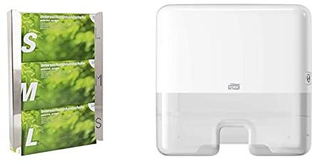 Teqler T-128943 Handschuhspender Edelstahl, 3 Boxen & Tork Xpress Mini Spender für Multifold-Handtücher Weiß H2, Einzeltuchentnahme, Elevation Design, 552100