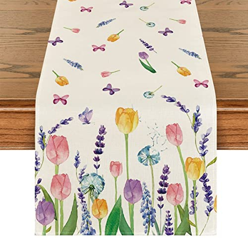 CINGHIA Moderner Tischläufer, Leinen, 33x180cm, Blumenmuster, Weiß, für Familienfeiern, Hochzeiten, Hoteldekorationen