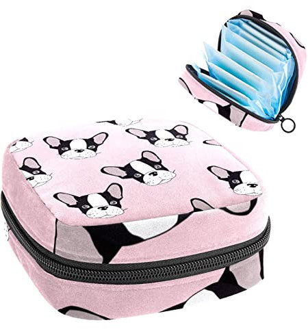 Tragetasche für Damenbinden mit Mops-Motiv, Pink, Mehrfarbig, 4.7x6.6x6.6 in/12x17x17 cm