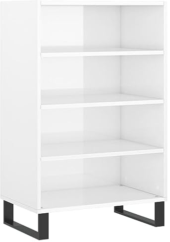 vidaXL Highboard, Sideboard mit viel Stauraum, Kommode Wohnzimmerschrank mit Metallfüßen, Schrank Anrichte Beistellschrank, Hochglanz-Weiß Holzwerkstoff