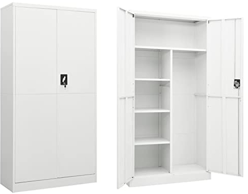 Festnight Schließfachschrank Abschließbarer Weiß Besenschrank Metall Mehrzweckschrank 90cm Breit Abschließbarer Spind Schrank Stahlschrank Aktenschrank Mit 4 Einlegeböden 90x40x180 cm Stahl